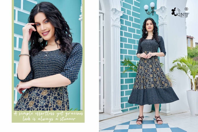 Kinti Blue Ethnic Wear Wholesale Printed Anarkali Kurtis